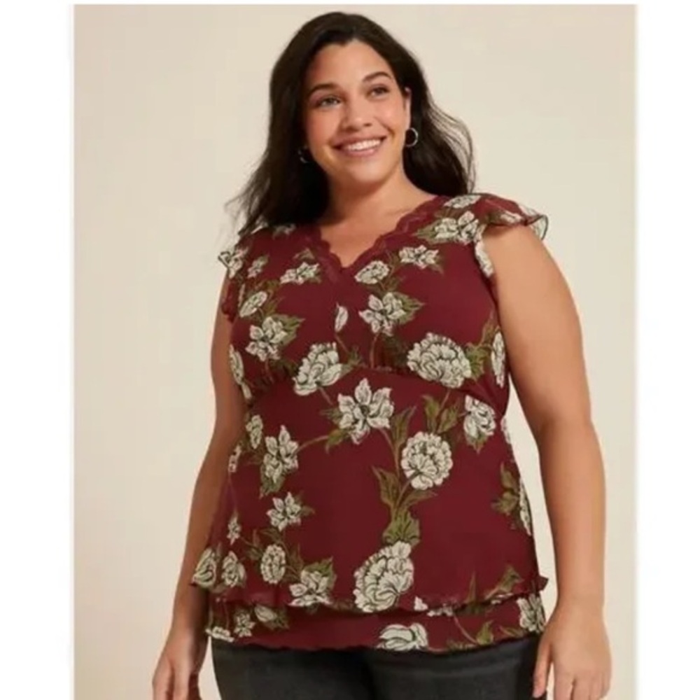 NWT Maurices Lace-Trim Sleeveless Top - Burgundy